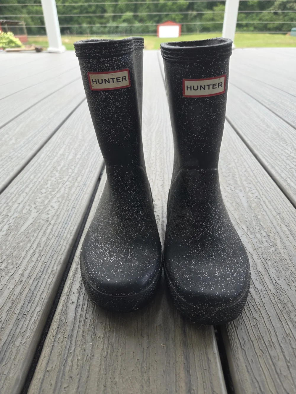 Hunter Black Glitter Kids Rain Boots Size 11